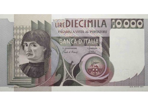 Банкнота Италия 10000 (десять тысяч) лир 1980 год. Pick 106b. UNC