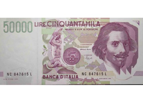 Банкнота Италия 50000 (пятьдесят тысяч) лир 1992 год. Pick 116b. UNC