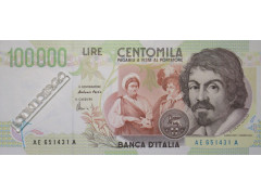 Банкнота Италия 100000 (сто тысяч) лир 1994 год. Pick 117b. UNC