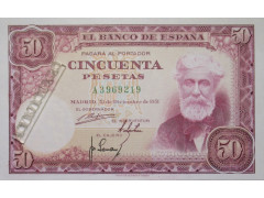 Банкнота Испания 50 (пятьдесят) песет 1951 год. Pick 141. UNC