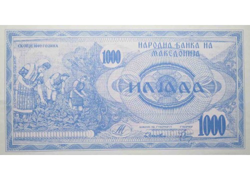 Банкнота Македония 1000 (тысяча) денар 1992 год. Pick 6. UNC