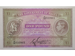 Банкнота Мальта 1 (один) фунт 1940 год. Pick 20b. UNC