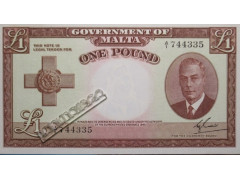 Банкнота Мальта 1 (один) фунт 1949 год. Pick 22. UNC