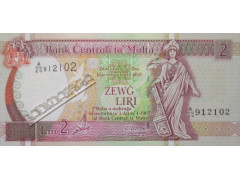 Банкнота Мальта 2 (две) лиры 1994 год. Pick 45d. UNC