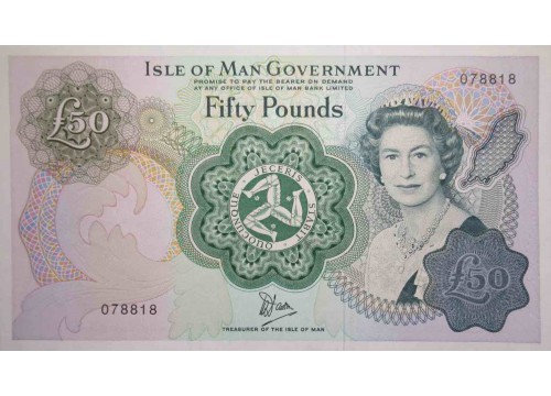 Банкнота Остров Мэн 50 (пятьдесят) фунтов 1983 год. Pick 39. UNC
