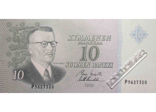 Банкнота Финляндия 10 (десять) марок 1963 год. Pick 100a30. UNC