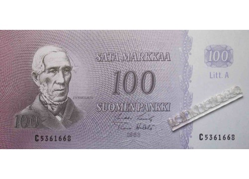 Банкнота Финляндия 100 (сто) марок 1963 год. Pick 106a44. UNC