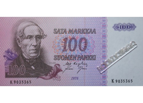 Банкнота Финляндия 100 (сто) марок 1976 год. Pick 109a18. UNC