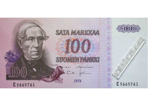 Банкнота Финляндия 100 (сто) марок 1976 год. Pick 109a63. UNC