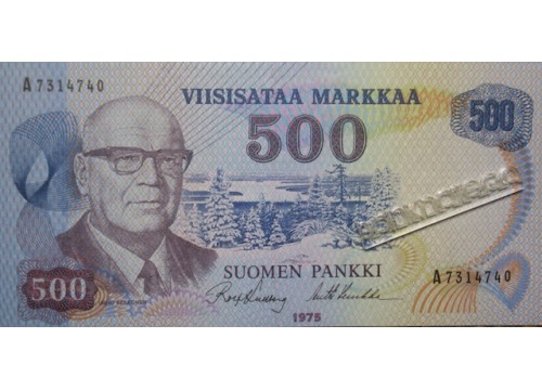 Банкнота Финляндия 500 (пятьсот) марок 1975 год. Pick 110.39. UNC