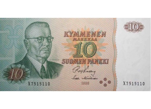 Банкнота Финляндия 10 (десять) марок 1980 год. Pick 111a33. UNC