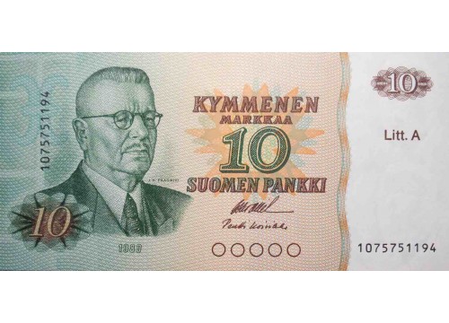 Банкнота Финляндия 10 (десять) марок 1980 год. Pick 112a30. UNC