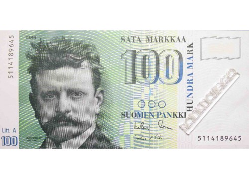 Банкнота Финляндия 100 (сто) марок 1986 год. Pick 119.24. AUNC