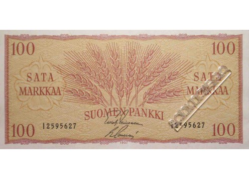 Банкнота Финляндия 100 (сто) марок 1957 год. Pick 97a12. UNC