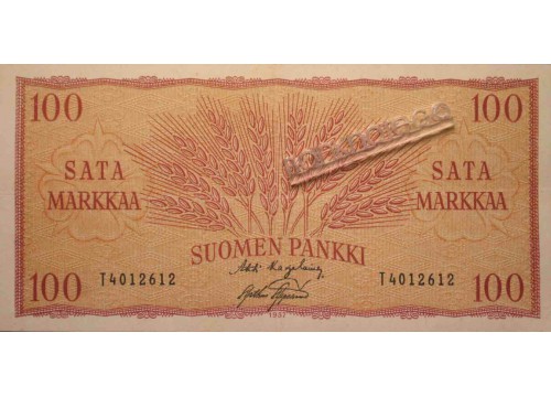 Банкнота Финляндия 100 (сто) марок 1957 год. Pick 97a16. UNC