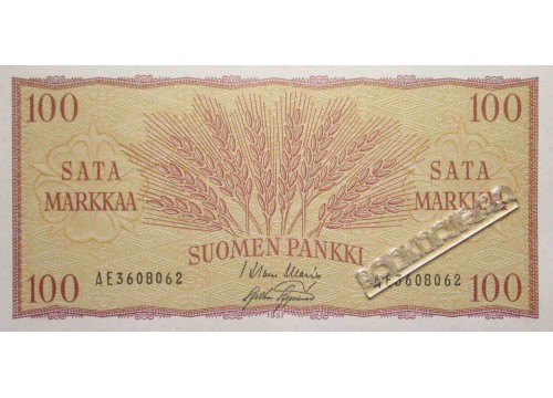 Банкнота Финляндия 100 (сто) марок 1957 год. Pick 97a4. UNC