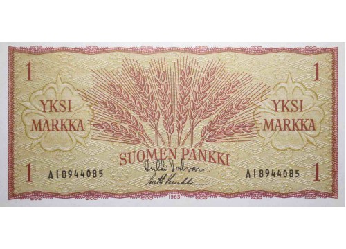 Банкнота Финляндия 1 (одна) марка 1963 год. Pick 98a38. UNC
