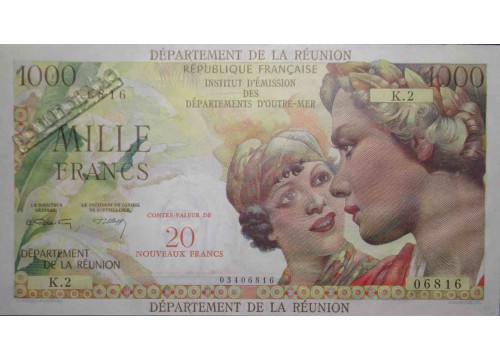 Банкнота Франция Реньен 20 (двадцать) новых франков 1967-71 год. Pick 55b. UNC