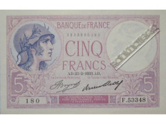 Банкнота Франция 5 (пять) франков 1933 год. Pick 72e. UNC