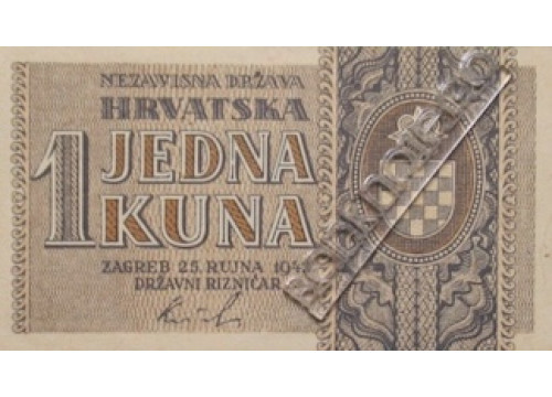 Банкнота Хорватия 1 (одна) куна 1942 год. Pick 7a. UNC