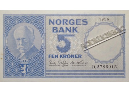 Банкнота Норвегия 5 (пять) крон 1956 год. Pick 30a. AUNC