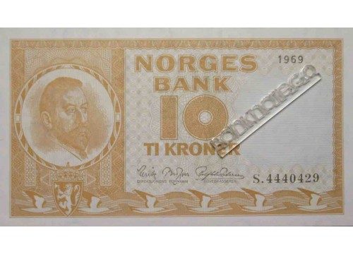 Банкнота Норвегия 10 (десять) крон 1969 год. Pick 31d. UNC