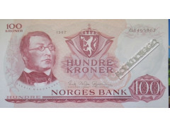 Банкнота Норвегия 100 (сто) крон 1967 год. Pick 38a6. UNC
