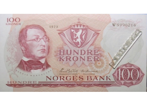 Банкнота Норвегия 100 (сто) крон 1973 год. Pick 38g1. UNC