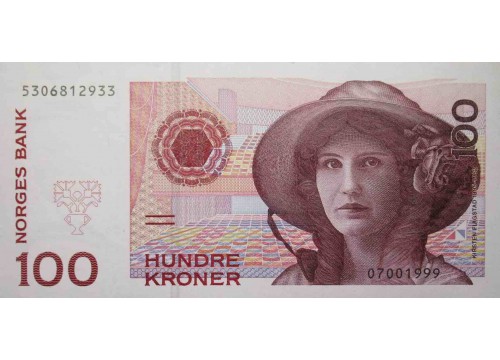 Банкнота Норвегия 100 (сто) крон 1999 год. Pick 47b. UNC