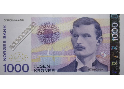 Банкнота Норвегия 1000 (тысяча) крон 2004 год. Pick 52b. UNC