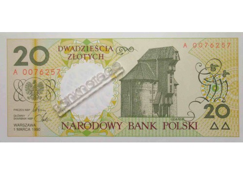 Банкнота Польша 20 (двадцать) злотых 1990 год. Pick 168. UNC