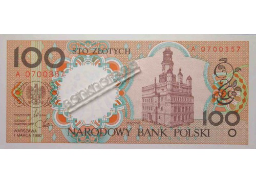 Банкнота Польша 100 (сто) злотых 1990 год. Pick 170. UNC