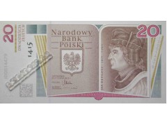 Банкнота Польша 20 (двадцать) злотых 2015 год. Pick 188. UNC