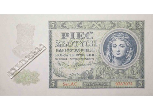 Банкнота Польша 5 (пять) злотых 1941 год. Pick 101. UNC