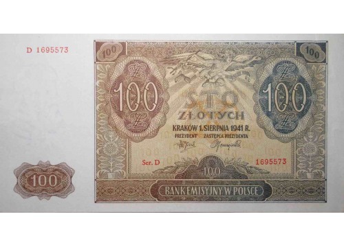 Банкнота Польша 100 (сто) злотых 1941 год. Pick 103. UNC