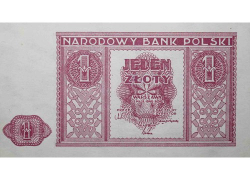 Банкнота Польша 1 (один) злотый 1946 год. Pick 123. UNC