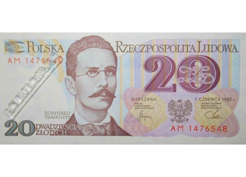 Банкнота Польша 20 (двадцать) злотых 1982 год. Pick 149a2. UNC