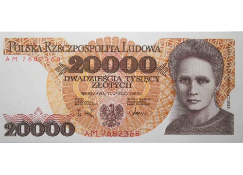 Банкнота Польша 20000 (двадцать тысяч) злотых 1989 год. Pick 152. UNC