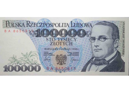Банкнота Польша 100000 (сто тысяч) злотых 1990 год. Pick 154. UNC