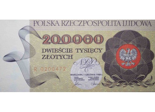 Банкнота Польша 200000 (двести тысяч) злотых 1989 год. Pick 155. UNC