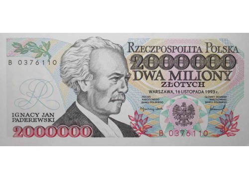 Банкнота Польша 2000000 (два миллиона) злотых 1993 год. Pick 163. UNC