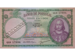 Банкнота Португалия 20 (двадцать) эскудо 1951 год. Pick 153a. UNC