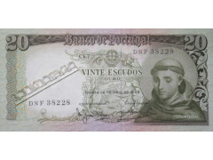 Банкнота Португалия 20 (двадцать) эскудо 1964 год. Pick 167b2. UNC