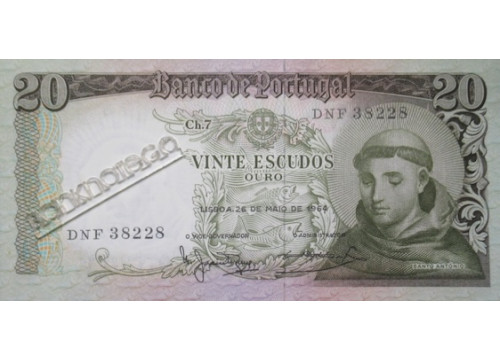Банкнота Португалия 20 (двадцать) эскудо 1964 год. Pick 167b2. UNC
