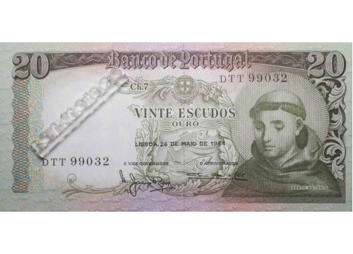 Банкнота Португалия 20 (двадцать) эскудо 1964 год. Pick 167b3. UNC