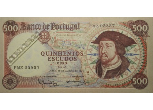 Банкнота Португалия 500 (пятьсот) эскудо 1966 год. Pick 170a2. UNC