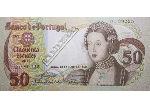 Банкнота Португалия 50 (пятьдесят) эскудо 1968 год. Pick 174a1. UNC