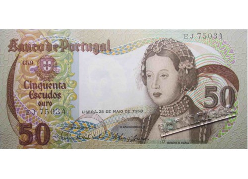 Банкнота Португалия 50 (пятьдесят) эскудо 1968 год. Pick 174a5. UNC