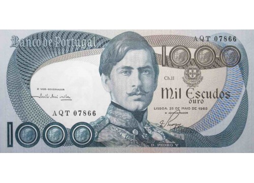 Банкнота Португалия 1000 (тысяча) эскудо 1968 год. Pick 175a5. UNC