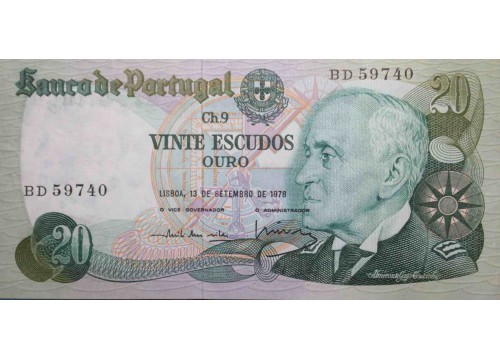 Банкнота Португалия 20 (двадцать) эскудо 1978 год. Pick 176a6. UNC